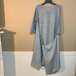 Elemente Clemente Women European Linen Blue Dress Lagenlook Oversized Mature 14